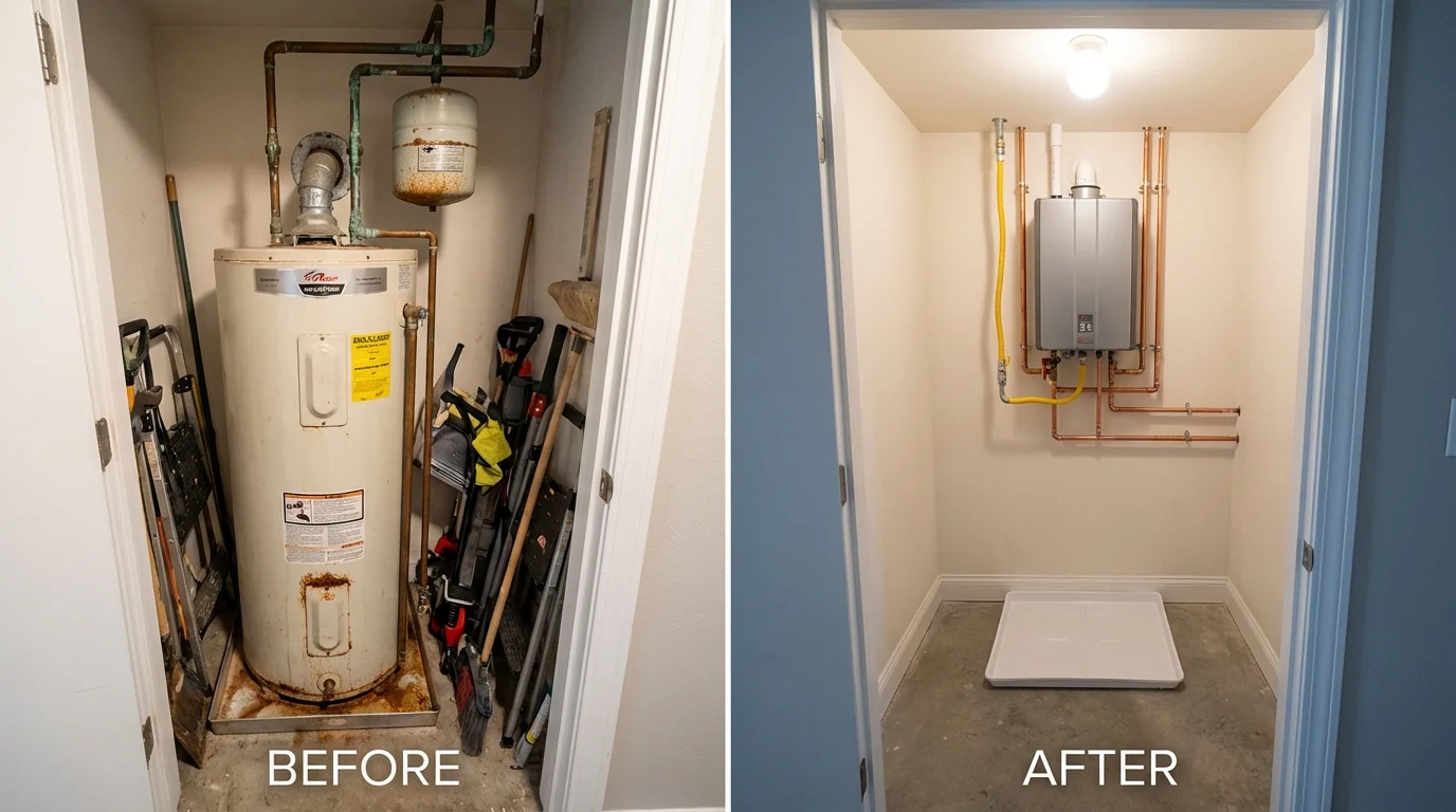 Tank water heater versus wall-mounted tankless unit comparison for Water Mill, NY homeowners